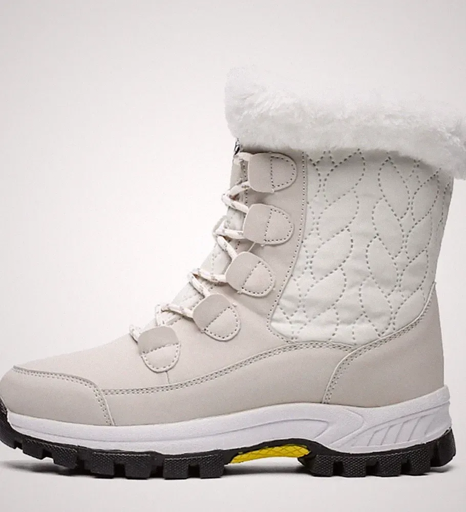 DHAEY Women's Winter Snow Boots - Cream Faux Fur Lined (Size 11)