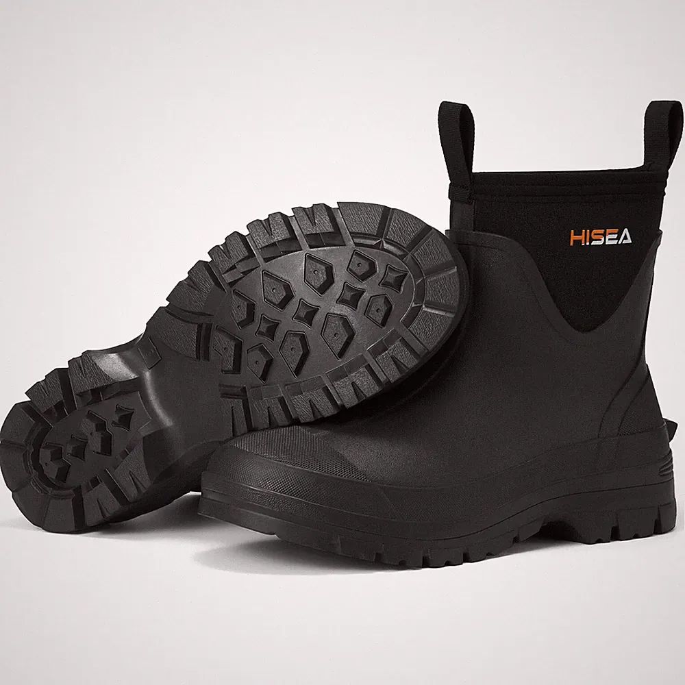 HISEA Men Neoprene Rubber Chelsea Rain Boots Waterproof Warm Mud Cold/Snow Boot