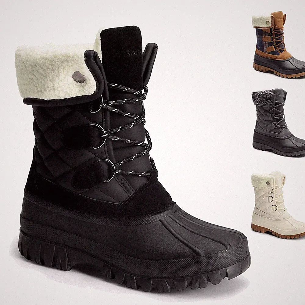 Women Mid Calf Winter Duck Boots Snow Boots Insulated Faux Fur Lined Waterproof