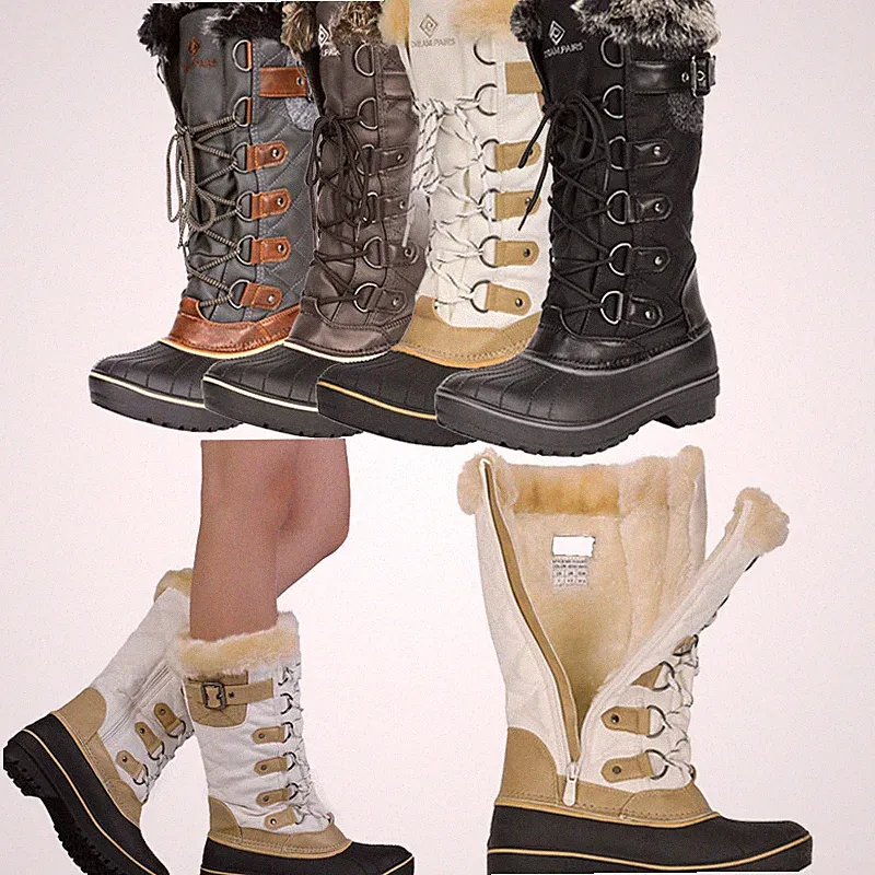 Women's Waterproof Mid Calf Boots Faux Fur Lined Zipper Warm Winter Snow Boots